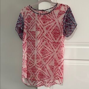 Cabi Red and Blue Geometric Pattern Women's Top